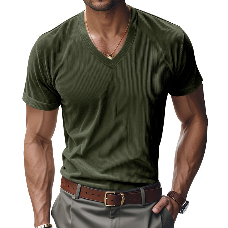 Herrar modern V-hals T-shirt med strukturerad yta Mirla-Eva Jonsson