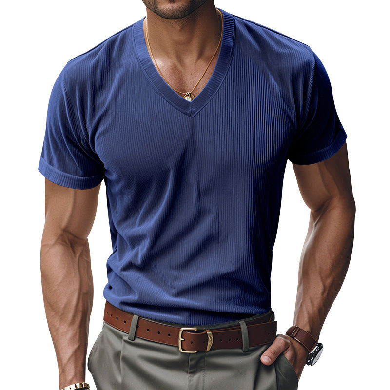 Herrar modern V-hals T-shirt med strukturerad yta Mirla-Eva Jonsson