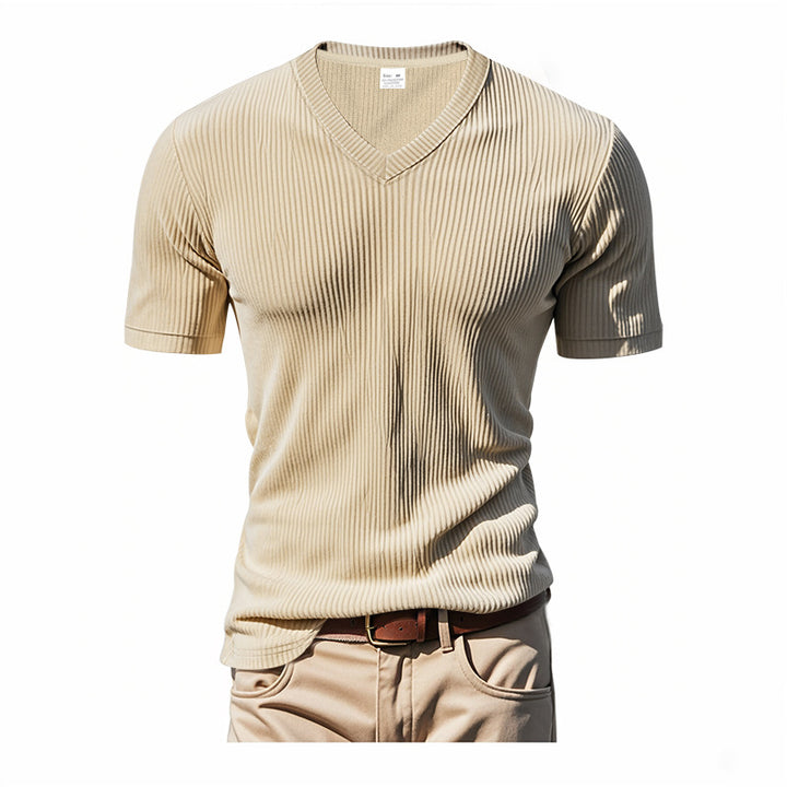 Herrar modern V-hals T-shirt med strukturerad yta Mirla-Eva Jonsson
