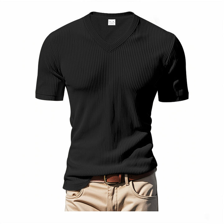 Herrar modern V-hals T-shirt med strukturerad yta Mirla-Eva Jonsson