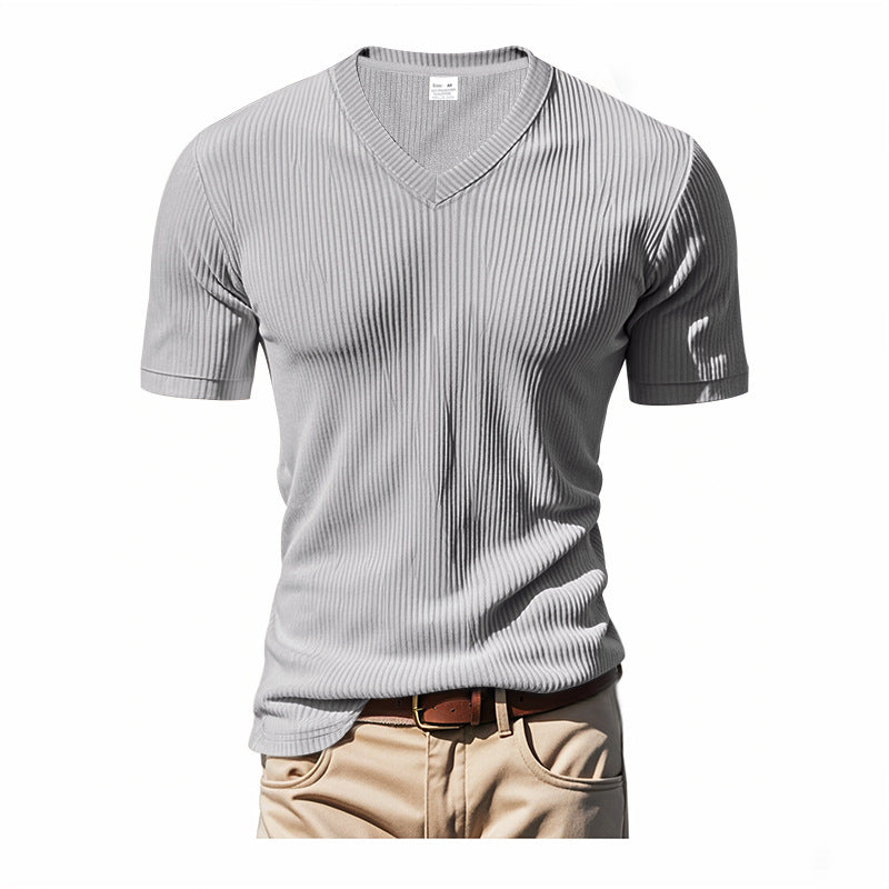 Herrar modern V-hals T-shirt med strukturerad yta Mirla-Eva Jonsson