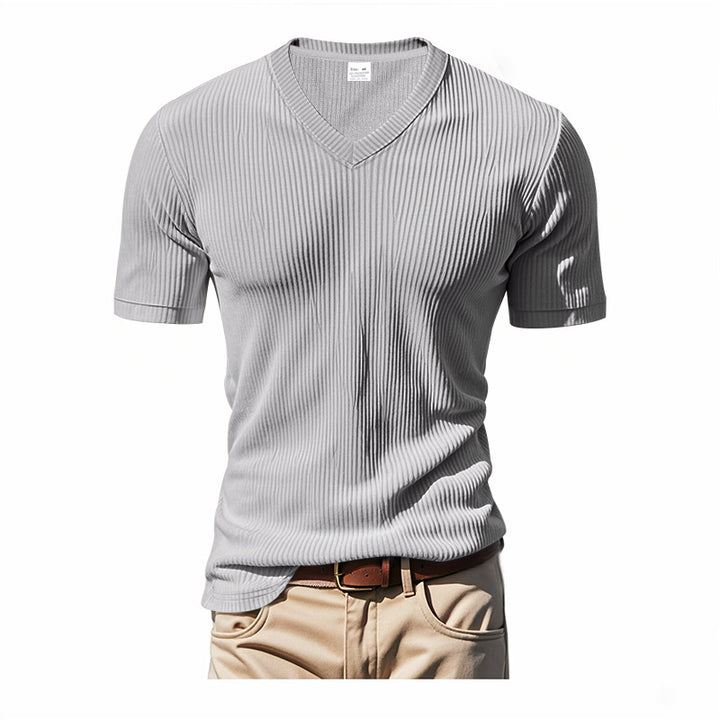 Herrar modern V-hals T-shirt med strukturerad yta Mirla-Eva Jonsson