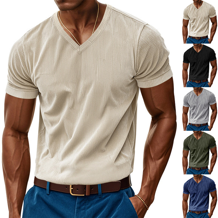 Herrar modern V-hals T-shirt med strukturerad yta Mirla-Eva Jonsson