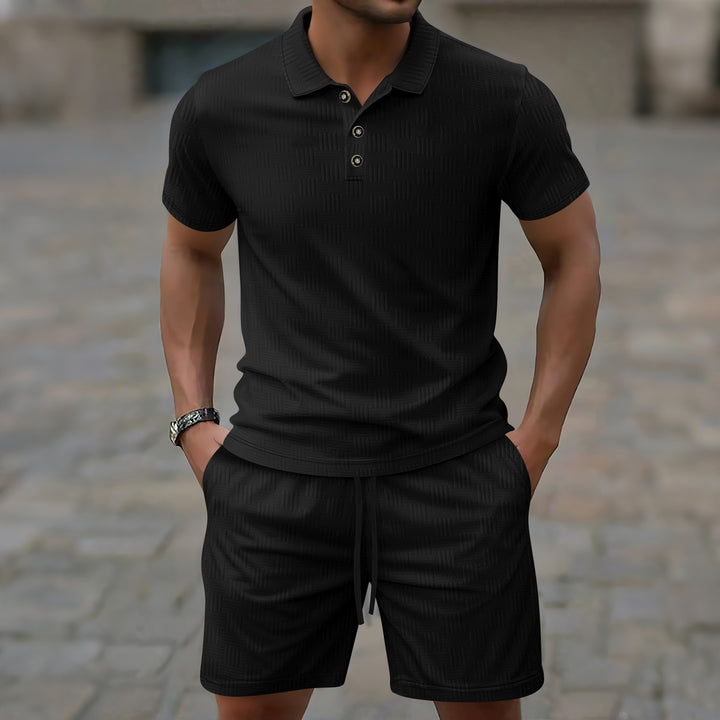 Herrar modern kortärmad polotröja och shorts-set Mirla-Eva Jonsson