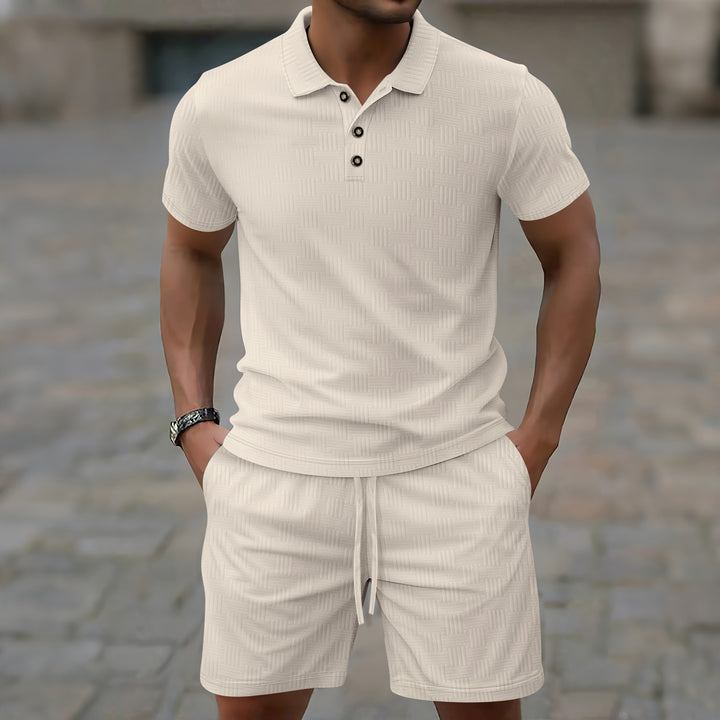 Herrar modern kortärmad polotröja och shorts-set Mirla-Eva Jonsson