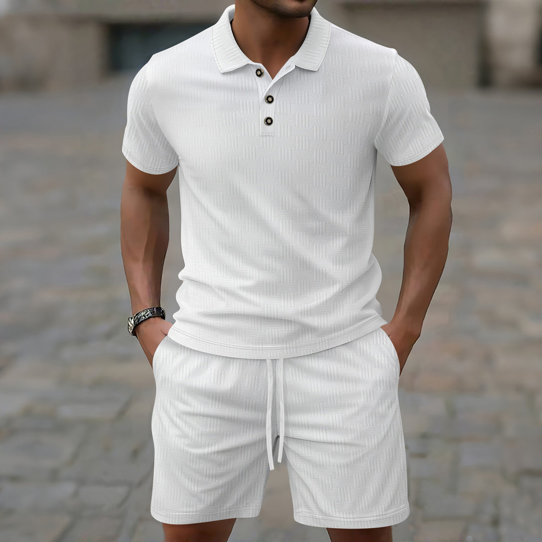Herrar modern kortärmad polotröja och shorts-set Mirla-Eva Jonsson