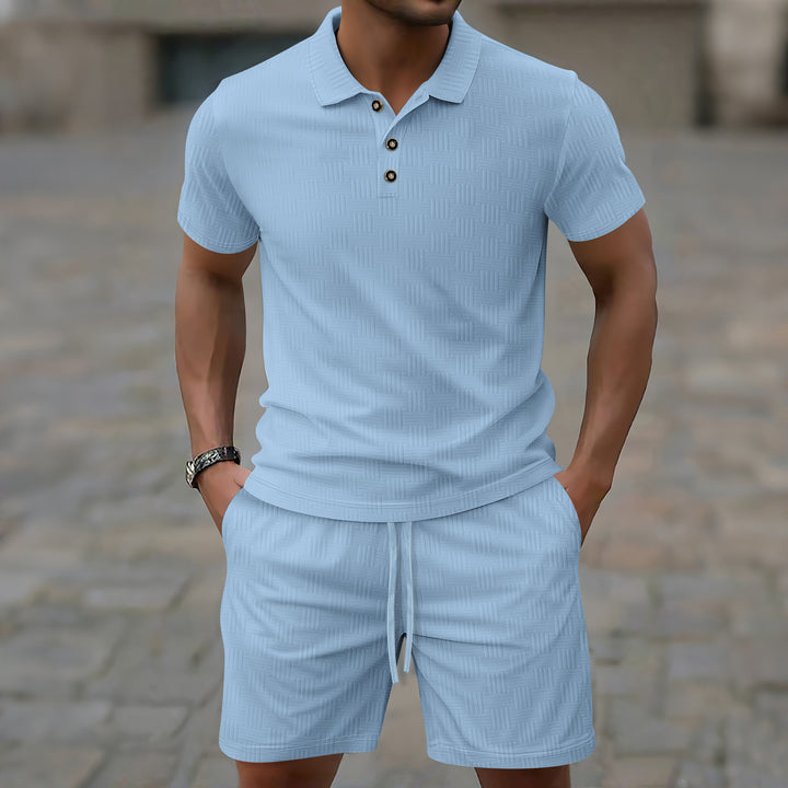 Herrar modern kortärmad polotröja och shorts-set Mirla-Eva Jonsson