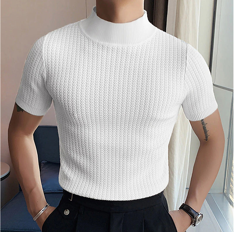 Herrar modernt T-shirt med strukturerat mönster och hög krage Eva Jonsson-Eva Jonsson