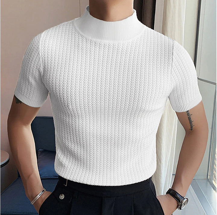 Herrar modernt T-shirt med strukturerat mönster och hög krage Eva Jonsson-Eva Jonsson