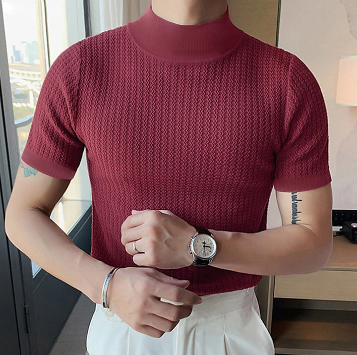 Herrar modernt T-shirt med strukturerat mönster och hög krage Eva Jonsson-Eva Jonsson