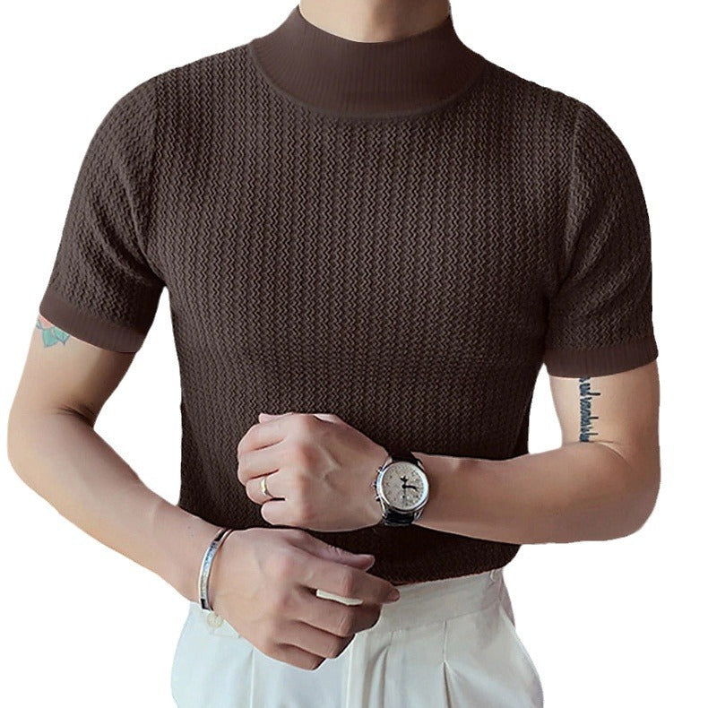 Herrar modernt T-shirt med strukturerat mönster och hög krage Eva Jonsson-Eva Jonsson
