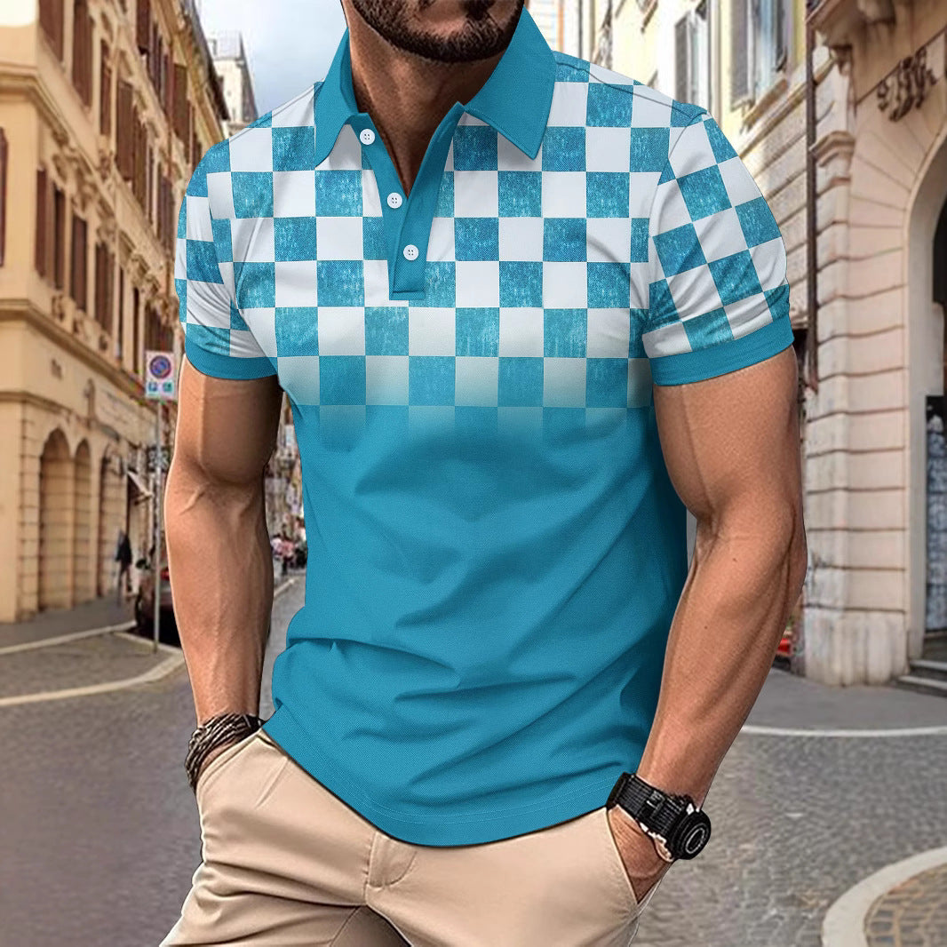 Herrar modernt kortärmad polo-shirt med rutmönster och högkvalitativt material Mirla-Eva Jonsson