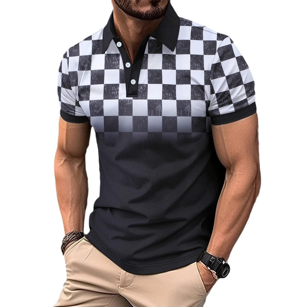 Herrar modernt kortärmad polo-shirt med rutmönster och högkvalitativt material Mirla-Eva Jonsson