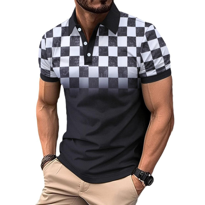 Herrar modernt kortärmad polo-shirt med rutmönster och högkvalitativt material Mirla-Eva Jonsson