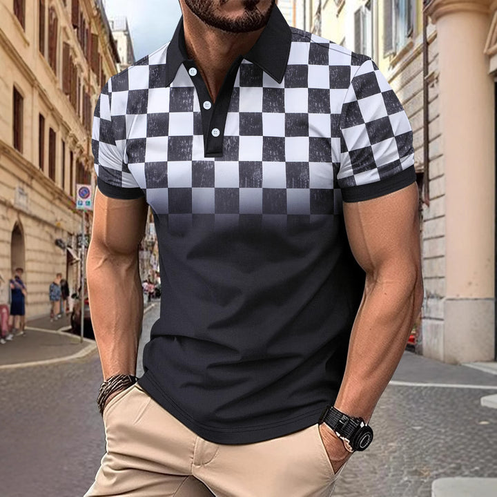 Herrar modernt kortärmad polo-shirt med rutmönster och högkvalitativt material Mirla-Eva Jonsson