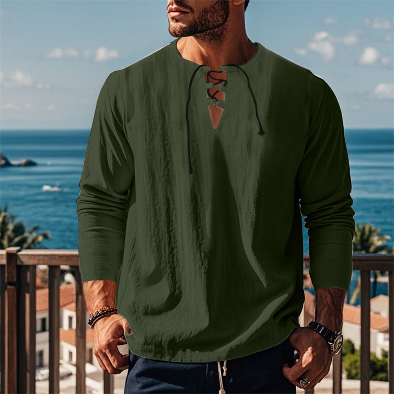Herrar modernt långärmad tröja med snörning och V-ringning Eva Jonsson-Eva Jonsson
