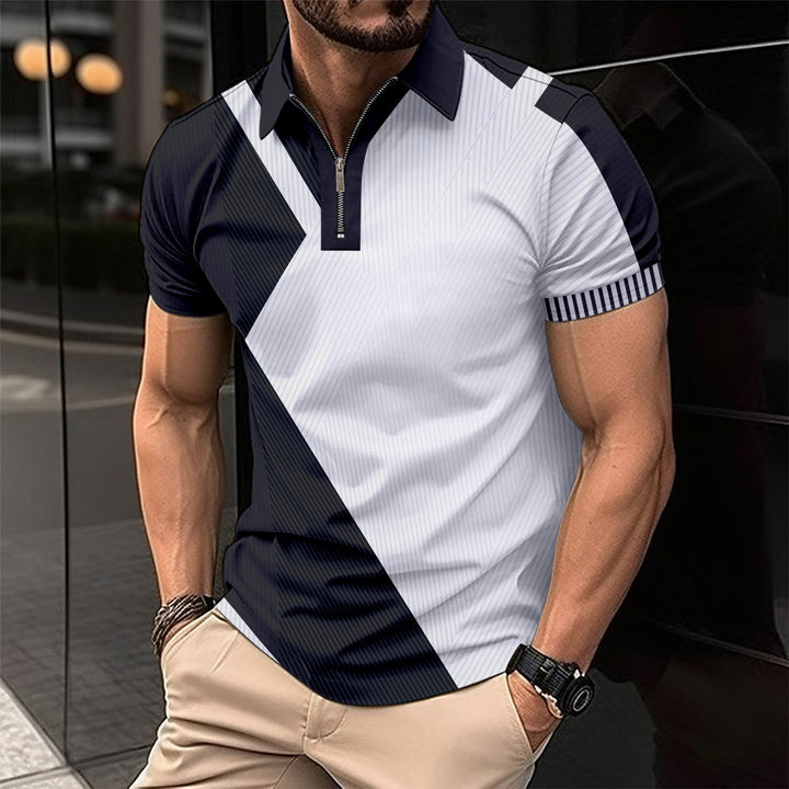 Herrar modernt polo-shirt med modern dragkedja och geometrisk design Mirla-Eva Jonsson
