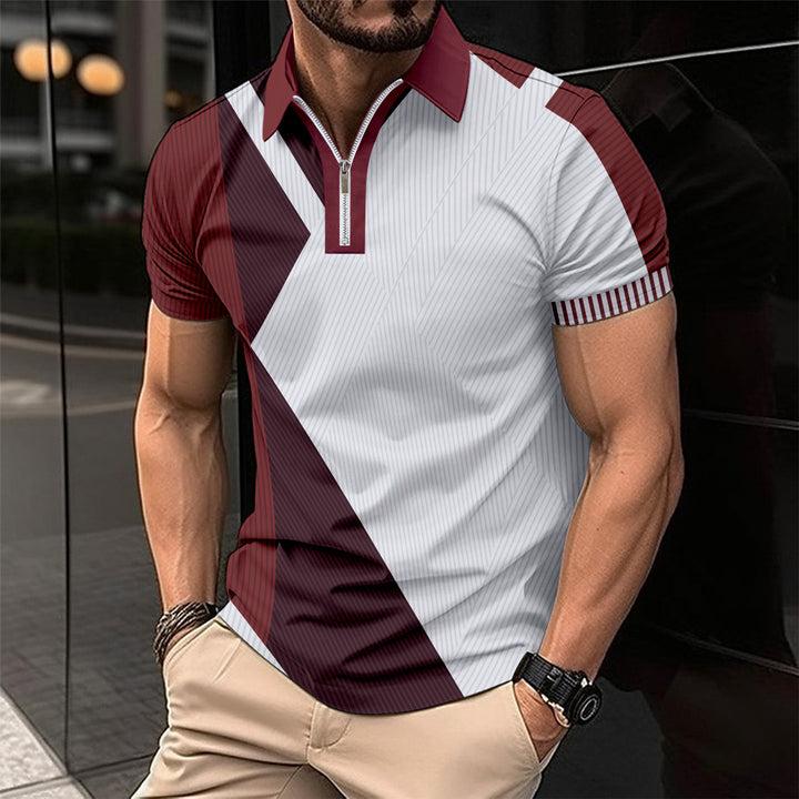 Herrar modernt polo-shirt med modern dragkedja och geometrisk design Mirla-Eva Jonsson