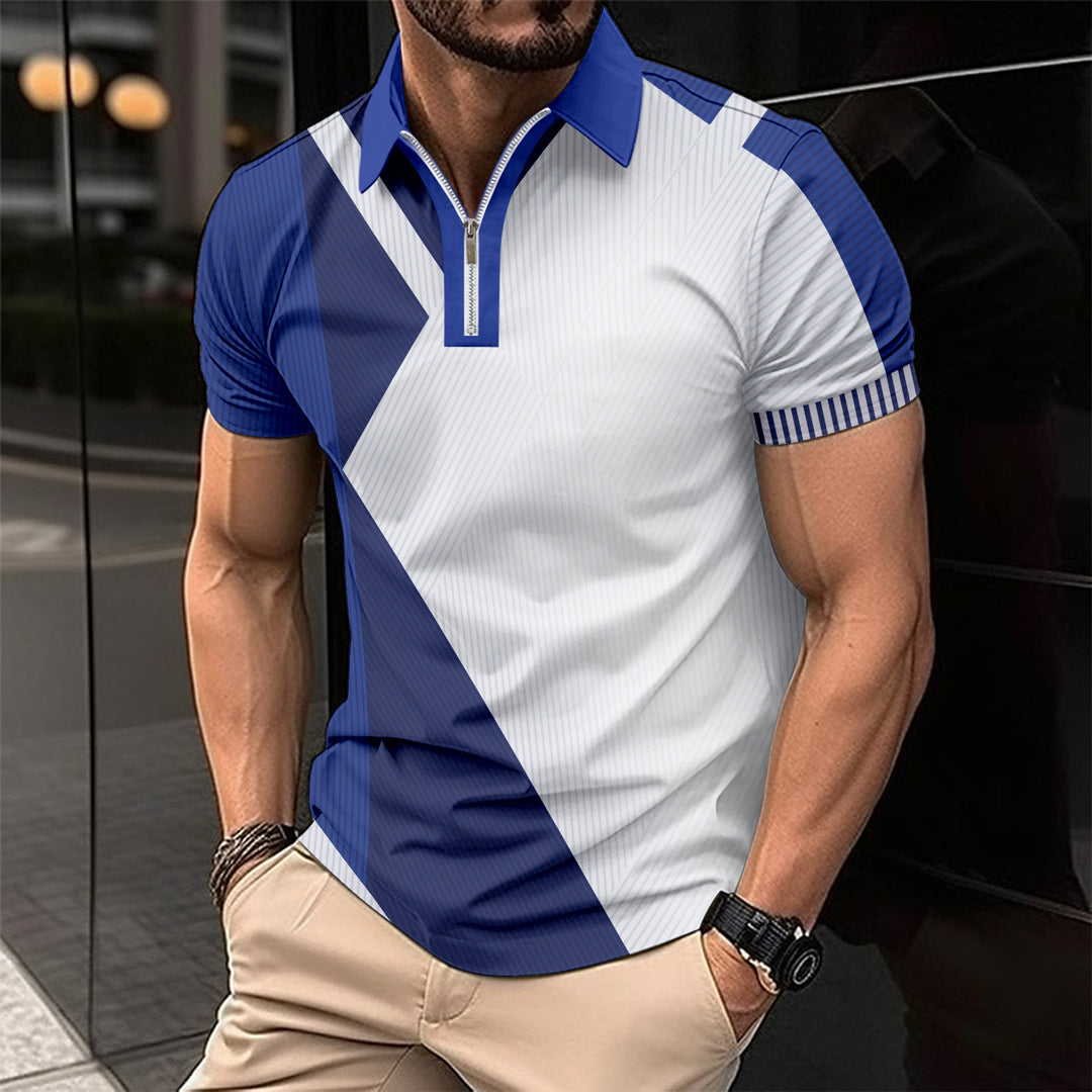 Herrar modernt polo-shirt med modern dragkedja och geometrisk design Mirla-Eva Jonsson