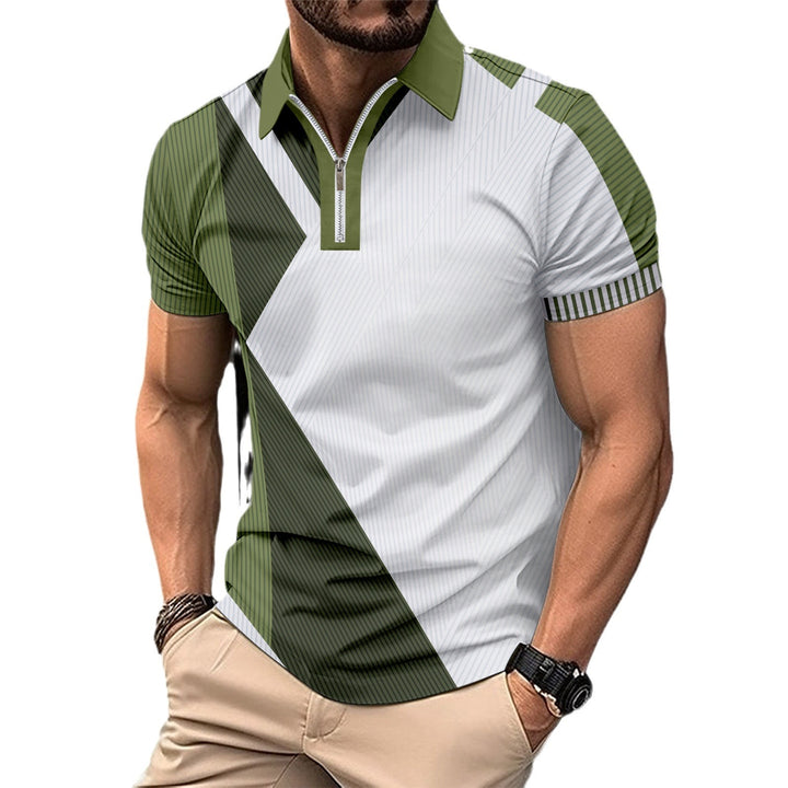 Herrar modernt polo-shirt med modern dragkedja och geometrisk design Mirla-Eva Jonsson