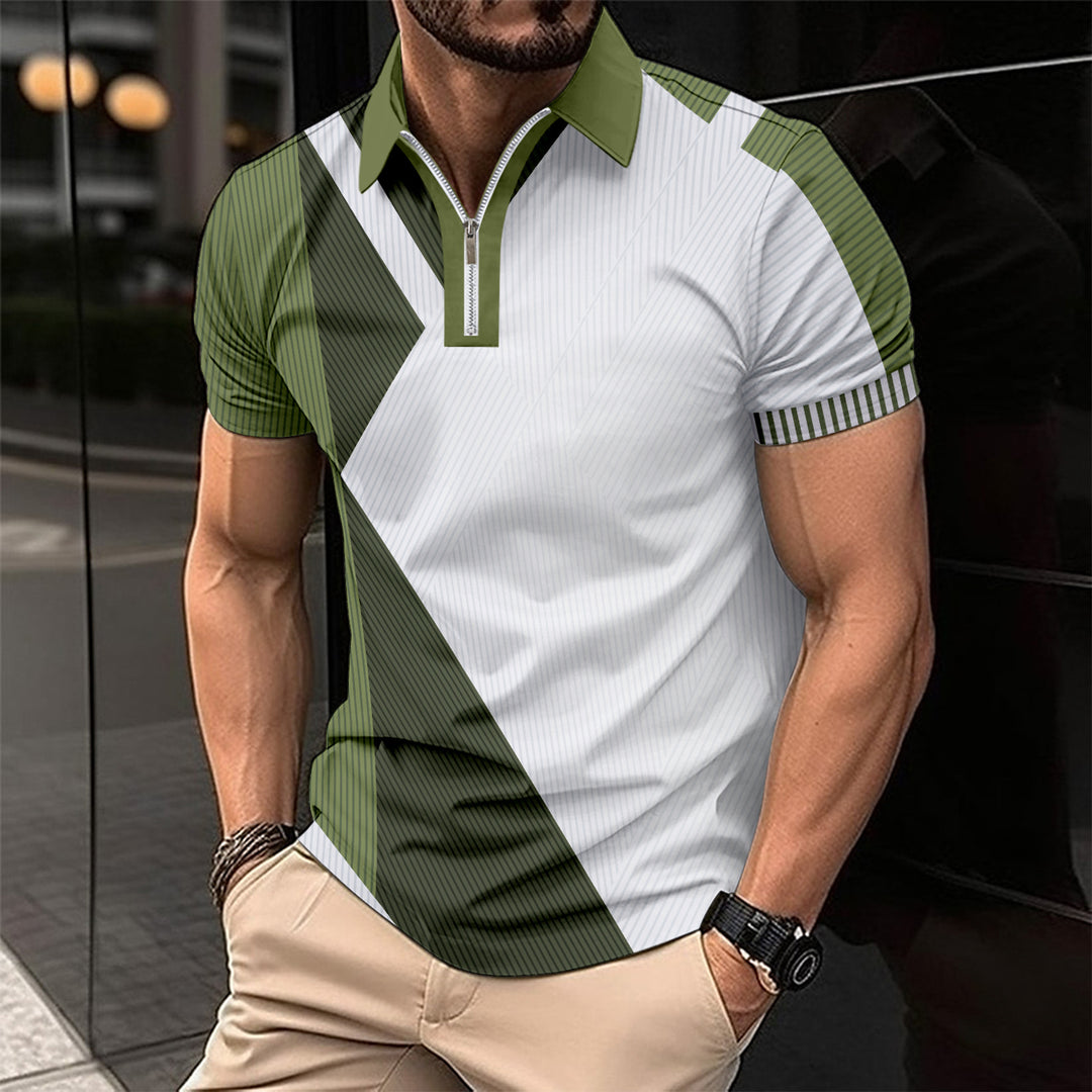 Herrar modernt polo-shirt med modern dragkedja och geometrisk design Mirla-Eva Jonsson