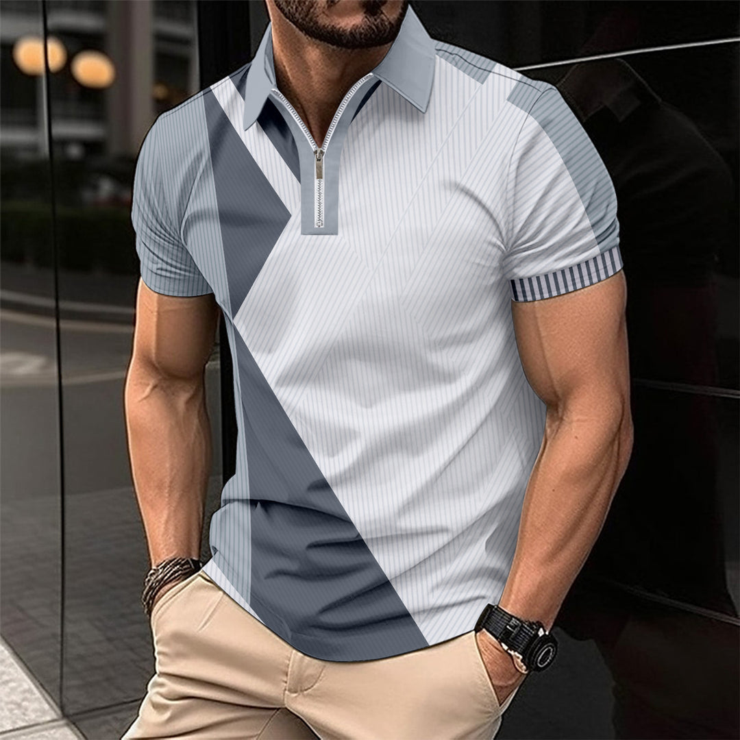 Herrar modernt polo-shirt med modern dragkedja och geometrisk design Mirla-Eva Jonsson
