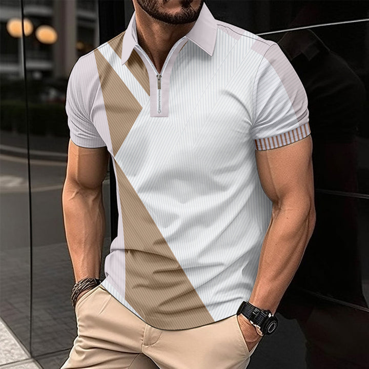 Herrar modernt polo-shirt med modern dragkedja och geometrisk design Mirla-Eva Jonsson