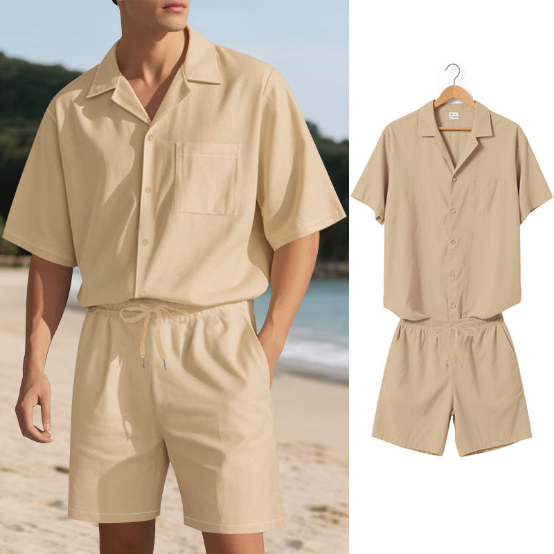 Herrar modernt sommar set av bekväm kortärmad skjorta och shorts Mirla-Eva Jonsson
