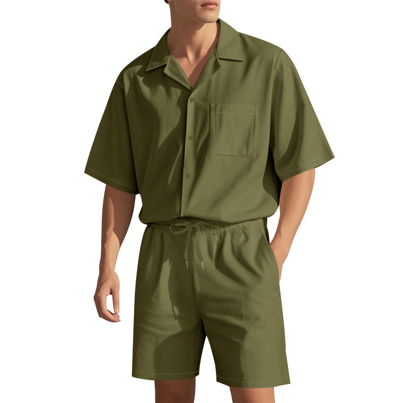 Herrar modernt sommar set av bekväm kortärmad skjorta och shorts Mirla-Eva Jonsson