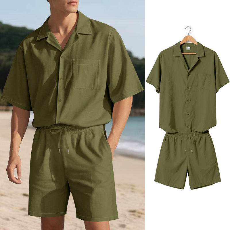 Herrar modernt sommar set av bekväm kortärmad skjorta och shorts Mirla-Eva Jonsson