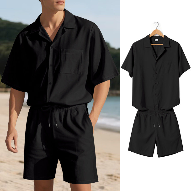 Herrar modernt sommar set av bekväm kortärmad skjorta och shorts Mirla-Eva Jonsson