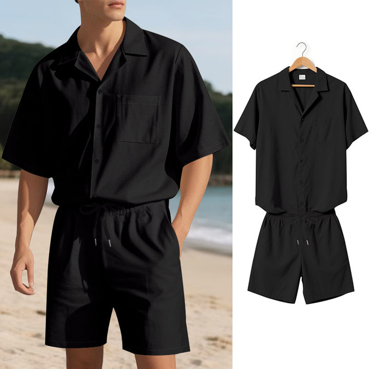 Herrar modernt sommar set av bekväm kortärmad skjorta och shorts Mirla-Eva Jonsson