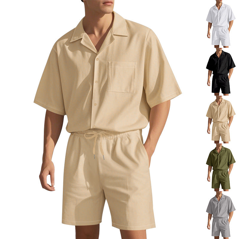 Herrar modernt sommar set av bekväm kortärmad skjorta och shorts Mirla-Eva Jonsson