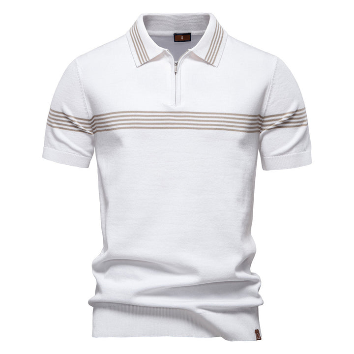 Herrar polo-shirt med elegant dragkedja och sportigt randmönster Eva Jonsson-Eva Jonsson