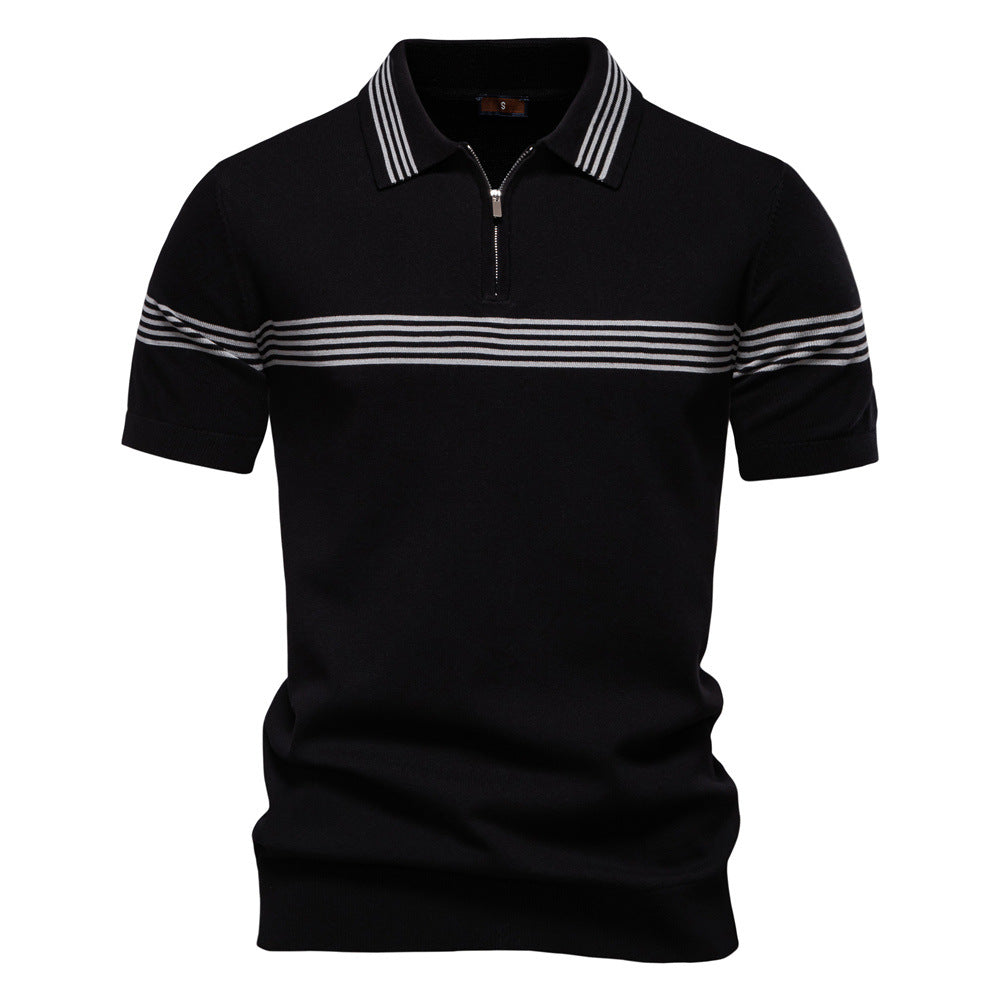 Herrar polo-shirt med elegant dragkedja och sportigt randmönster Eva Jonsson-Eva Jonsson