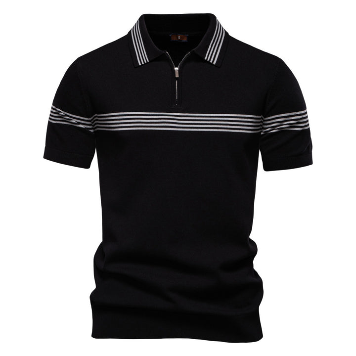 Herrar polo-shirt med elegant dragkedja och sportigt randmönster Eva Jonsson-Eva Jonsson