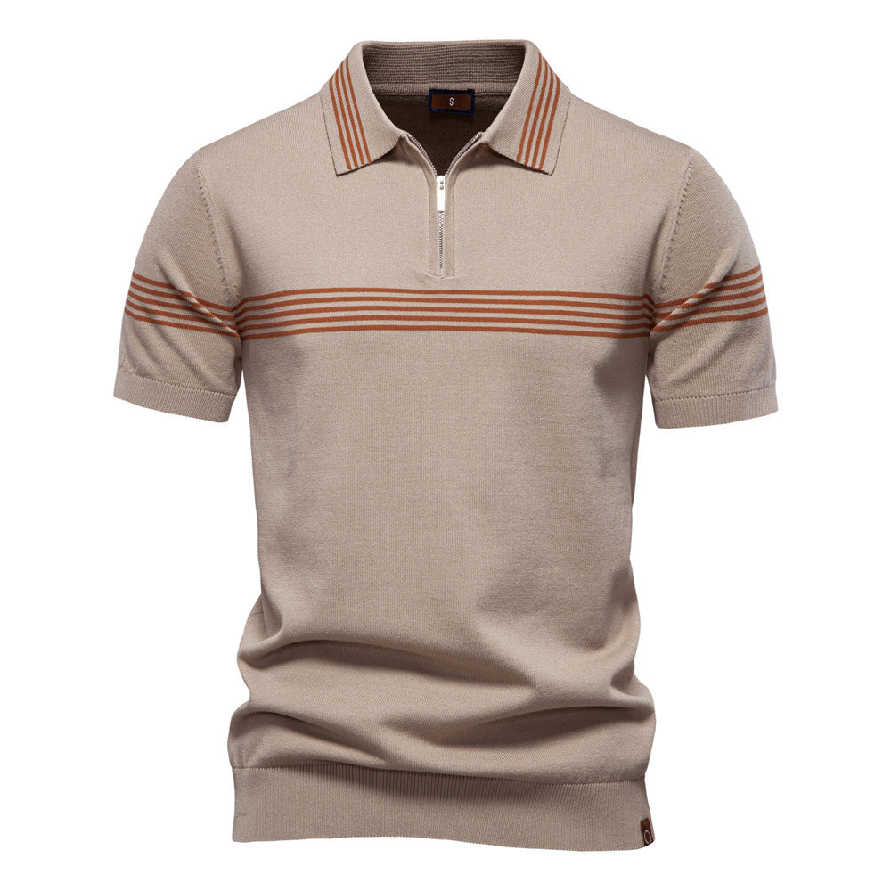 Herrar polo-shirt med elegant dragkedja och sportigt randmönster Eva Jonsson-Eva Jonsson