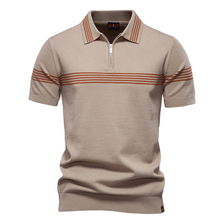 Herrar polo-shirt med elegant dragkedja och sportigt randmönster Eva Jonsson-Eva Jonsson