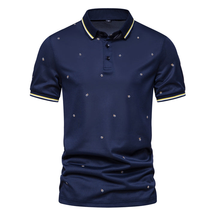 Herrar polo-shirt med moderiktig mönster och andningsbara egenskaper Eva Jonsson-Eva Jonsson