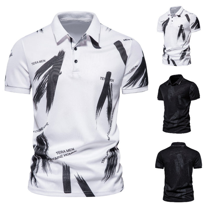 Herrar polo skjorta med modern grafisk design och andningsbar bomullsmix Mirla-Eva Jonsson