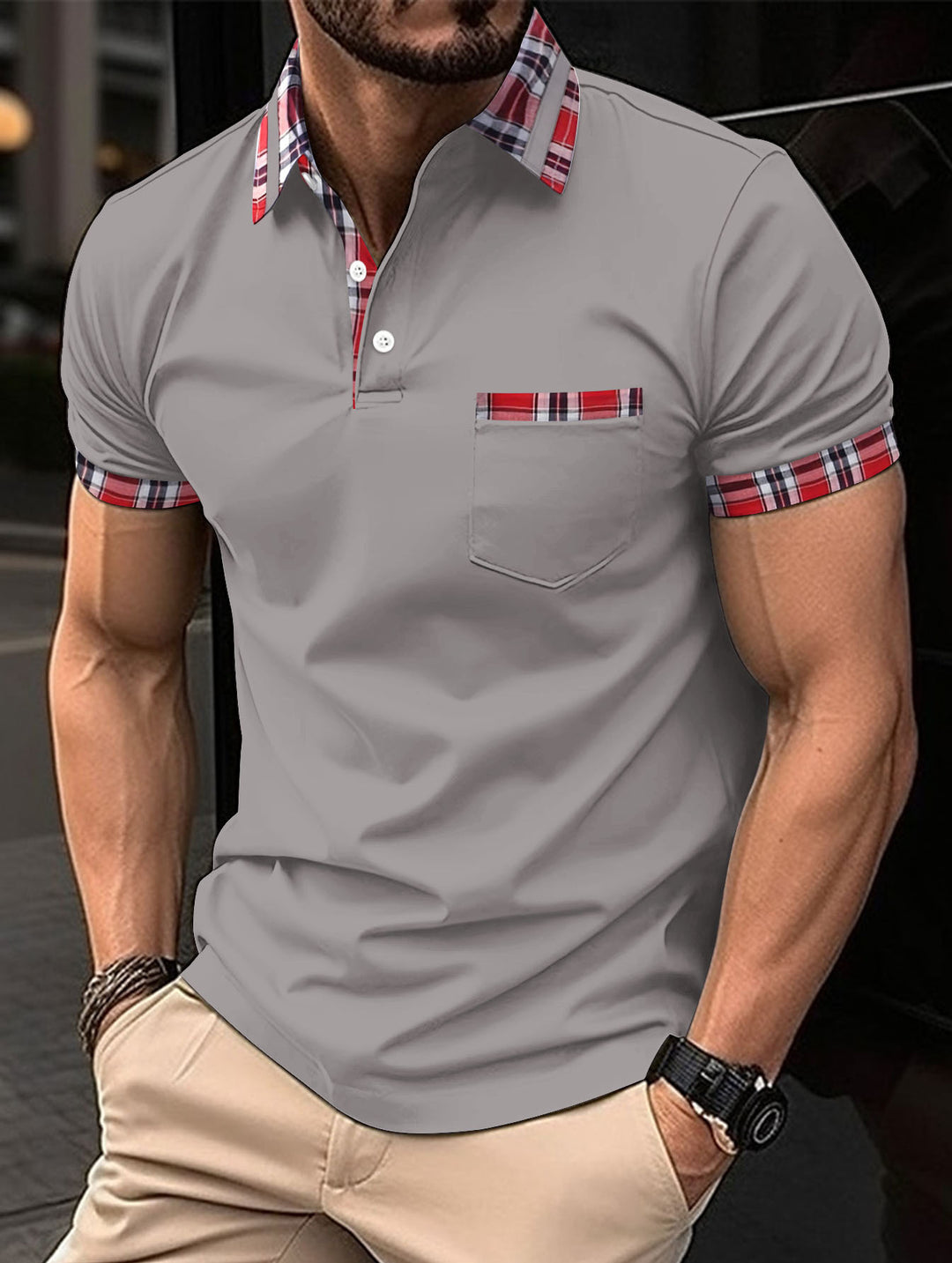 Herrar polo skjorta med rutigt krage och praktisk bröstficka Mirla-Eva Jonsson