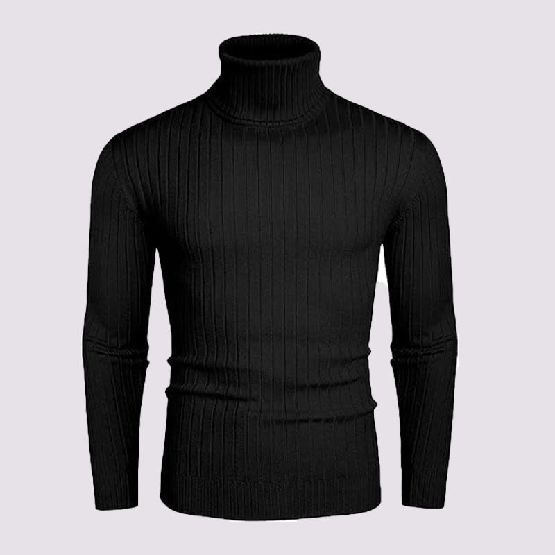 Herrar polokraged sweater i elastiskt stickmaterial med fint ribbmönster Eva Jonsson-Eva Jonsson