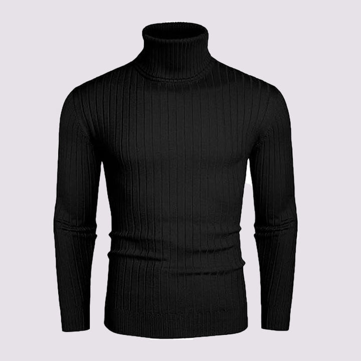 Herrar polokraged sweater i elastiskt stickmaterial med fint ribbmönster Eva Jonsson-Eva Jonsson