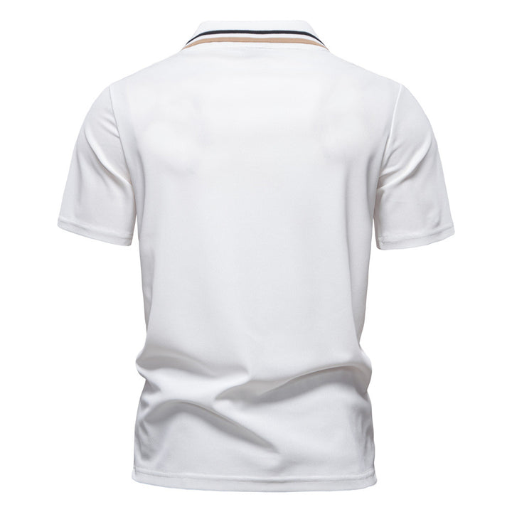 Herrar poloshirt med modern randaccent och sammetslen tyg Mirla-Eva Jonsson