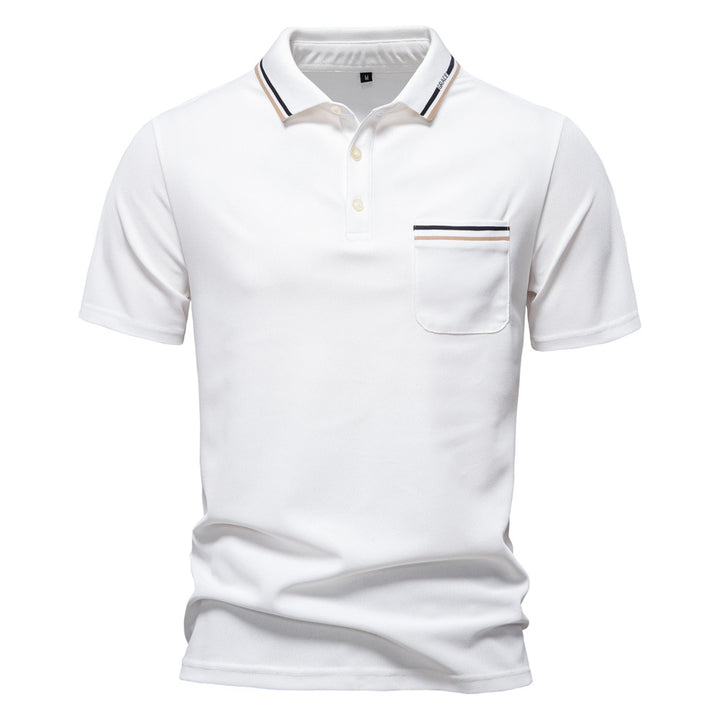Herrar poloshirt med modern randaccent och sammetslen tyg Mirla-Eva Jonsson