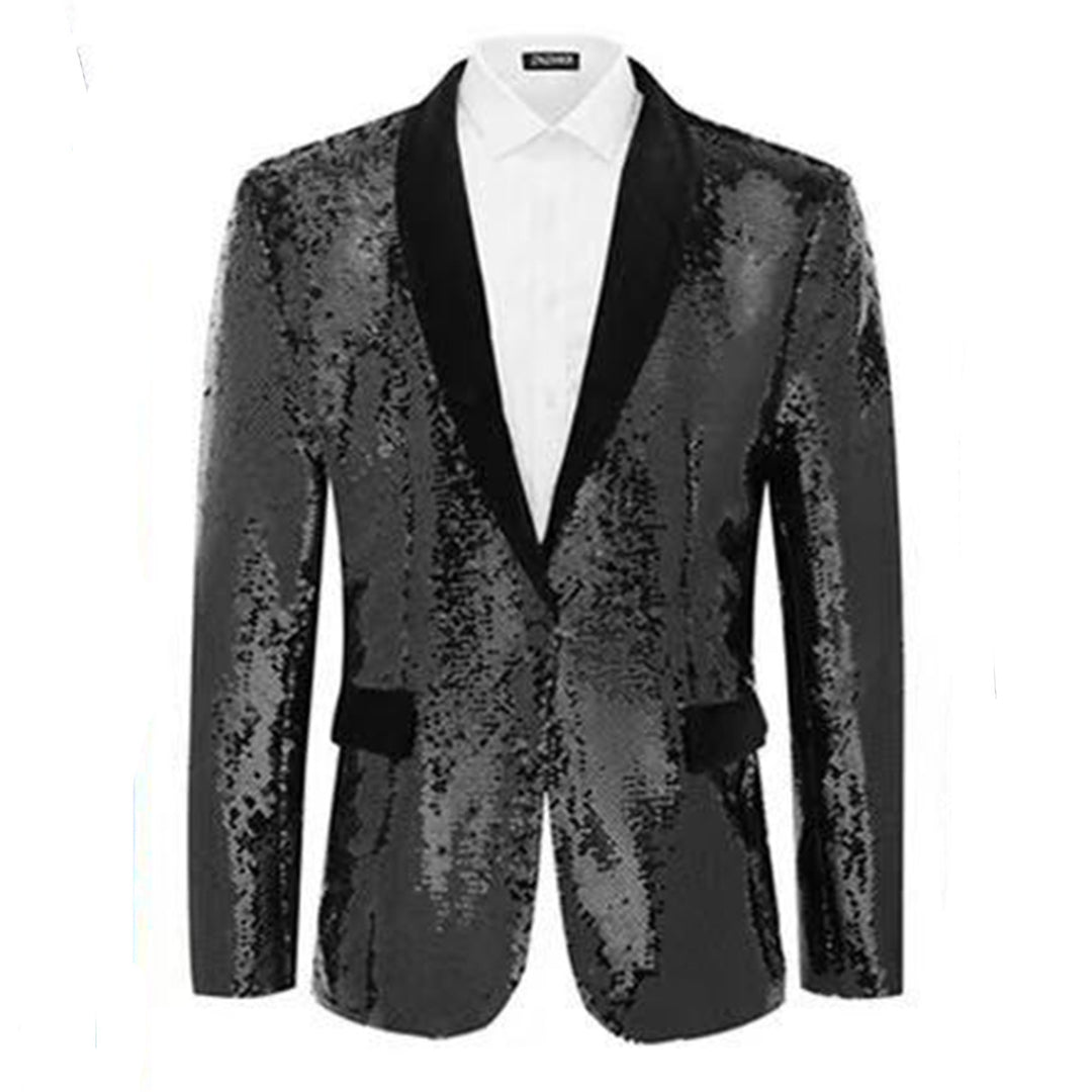 Herrar smokingblazer med glänsande paljetter och elegant satinkrag Mirla-Eva Jonsson