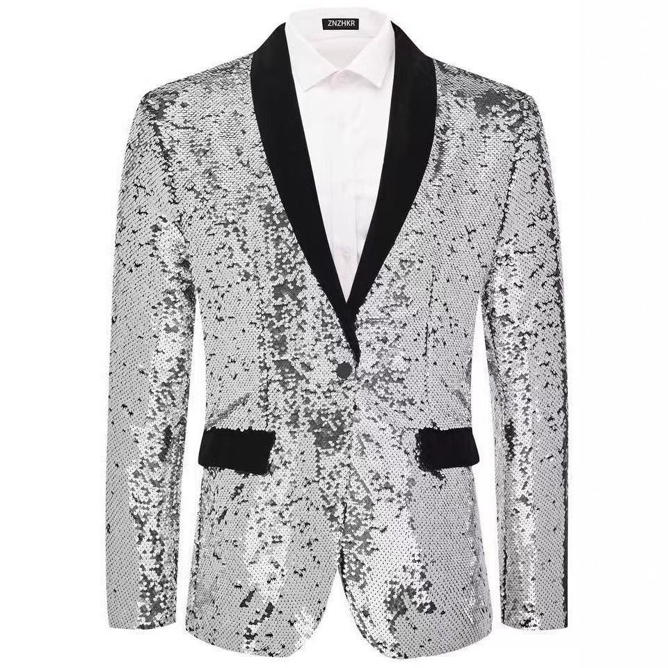 Herrar smokingblazer med glänsande paljetter och elegant satinkrag Mirla-Eva Jonsson