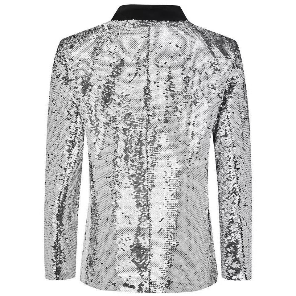 Herrar smokingblazer med glänsande paljetter och elegant satinkrag Mirla-Eva Jonsson