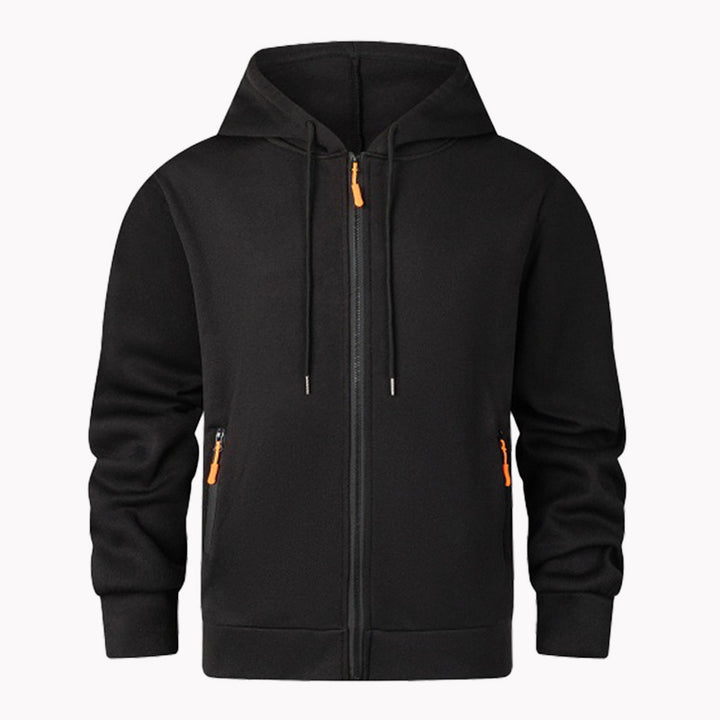 Herrar sportig fleece-hoodie med funktionella dragkedjefickor Mirla-Eva Jonsson