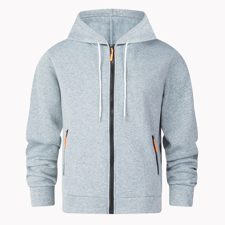 Herrar sportig fleece-hoodie med funktionella dragkedjefickor Mirla-Eva Jonsson